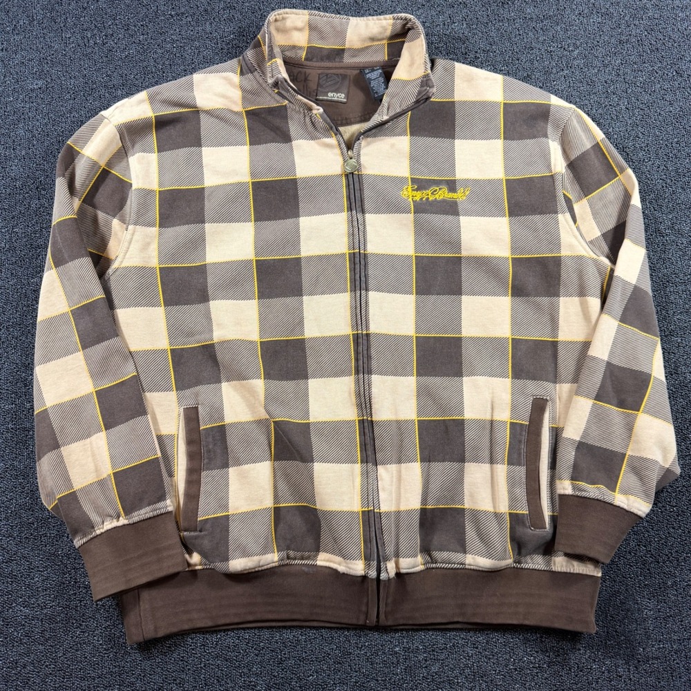 Vintage Enyce Men 3XL Plaid Full Zip Track Jacket Tan Brown Check Y2K Streetwear